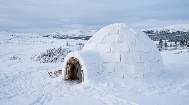 Traditional igloo made from compacted snow blocks