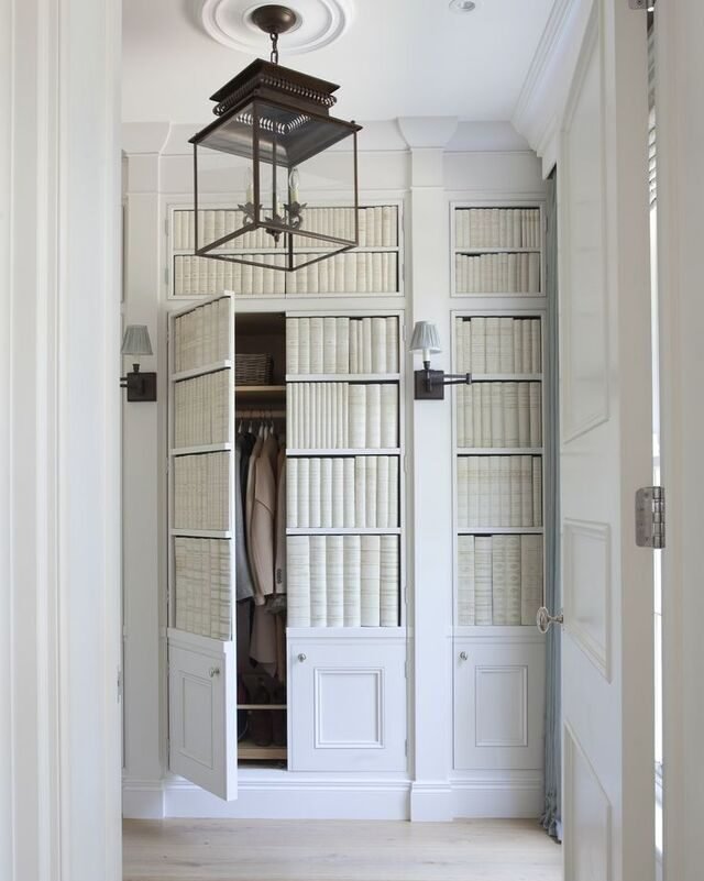 Library-style closet doors with glass panels