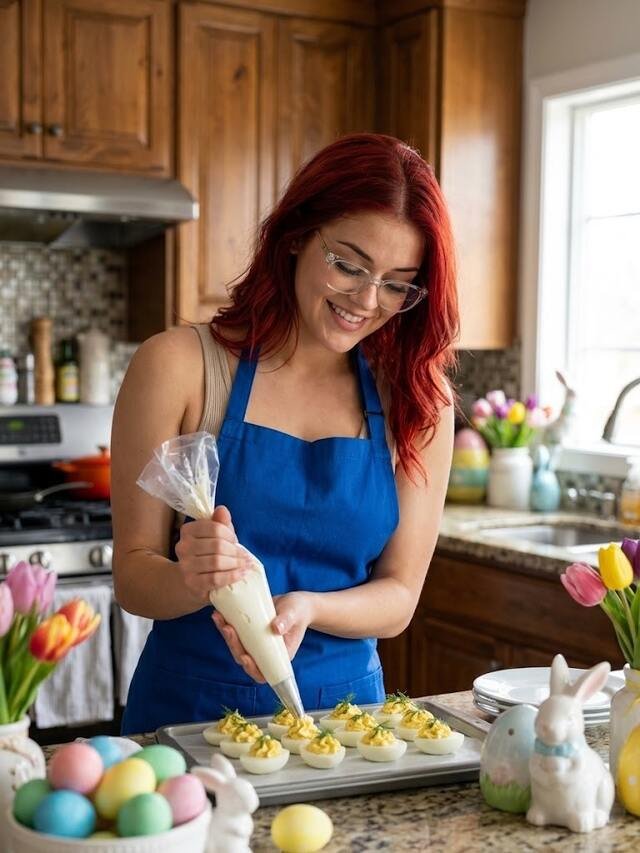 Mom preparing Easter appetizers at home