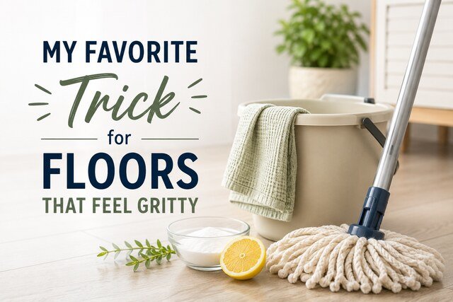 My favorite trick for cleaning gritty floors with a mop, bucket, cloth, lemon, and baking soda