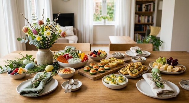 Easter appetizer table with easy finger foods