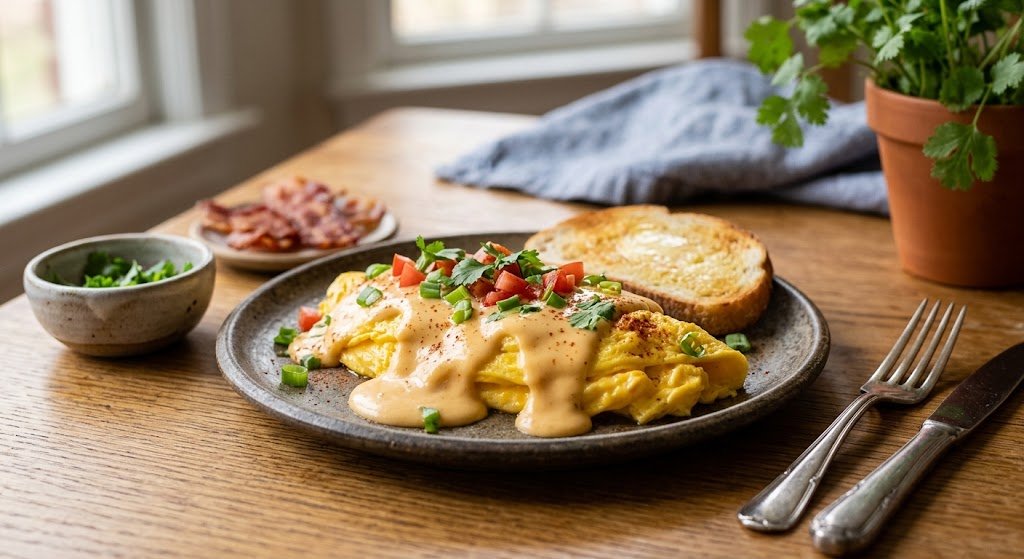 Breakfast-for-Lunch Queso Eggs

