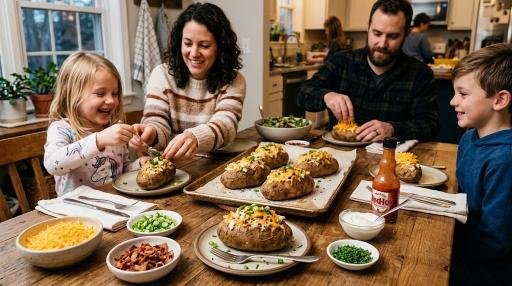 Crab-stuffed baked potatoes with creamy filling