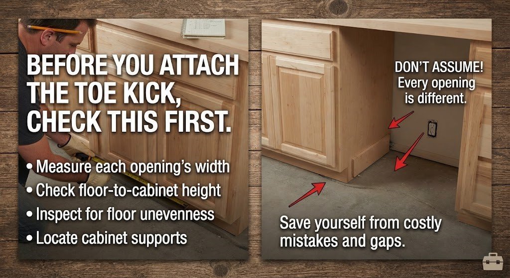 Checking cabinet toe kick before installation