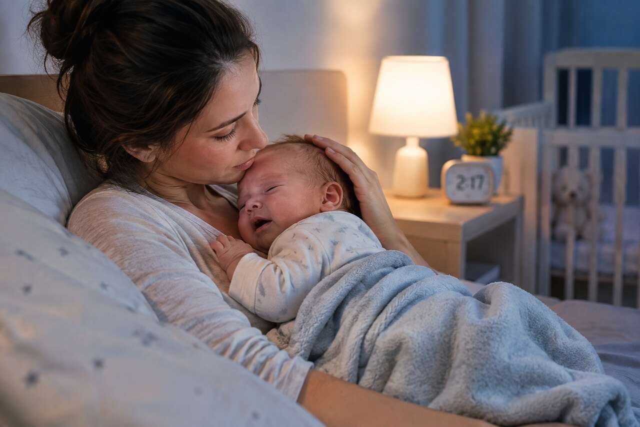 Mom soothing a newborn who wakes every hour at night