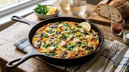 Crab and vegetable frittata with fresh herbs