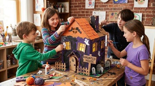 Cardboard haunted house Halloween craft