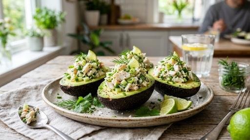 Crab-stuffed avocados with fresh herbs