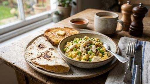 Crab breakfast scramble with eggs and herbs