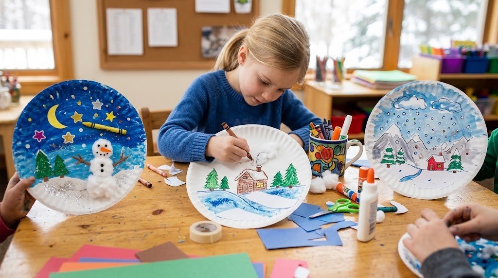 Paper plate winter scene