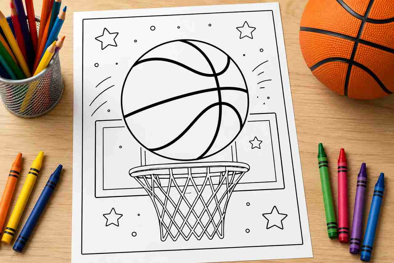 Basketball coloring page printable for kids