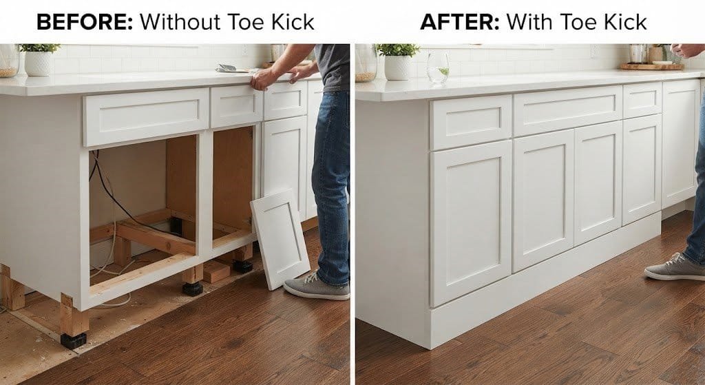 Cabinet toe kick area under kitchen cabinets