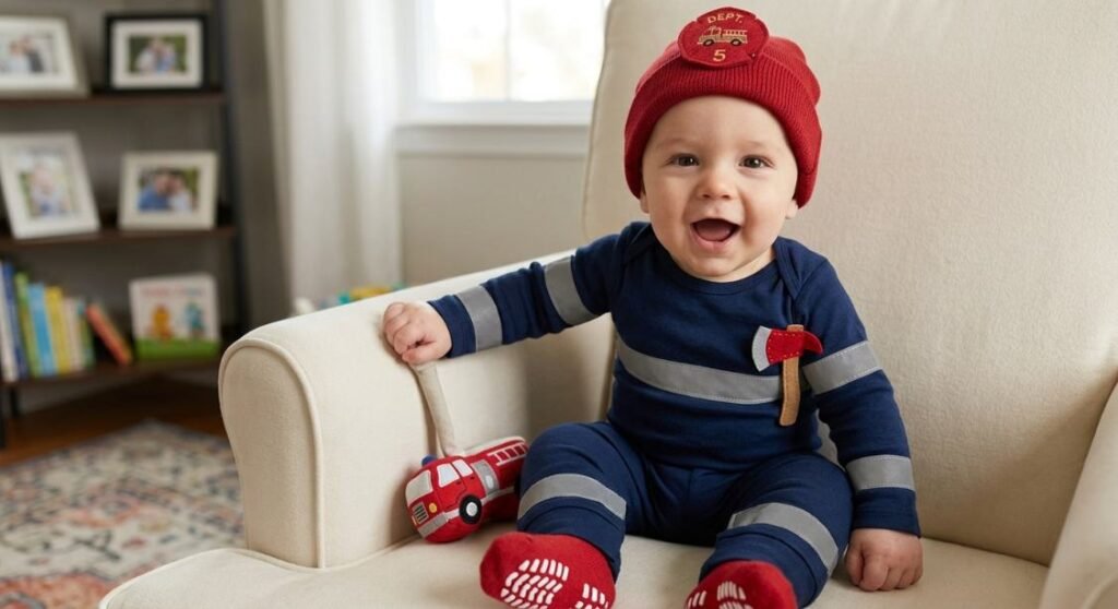 Tiny firefighter Halloween costume for baby