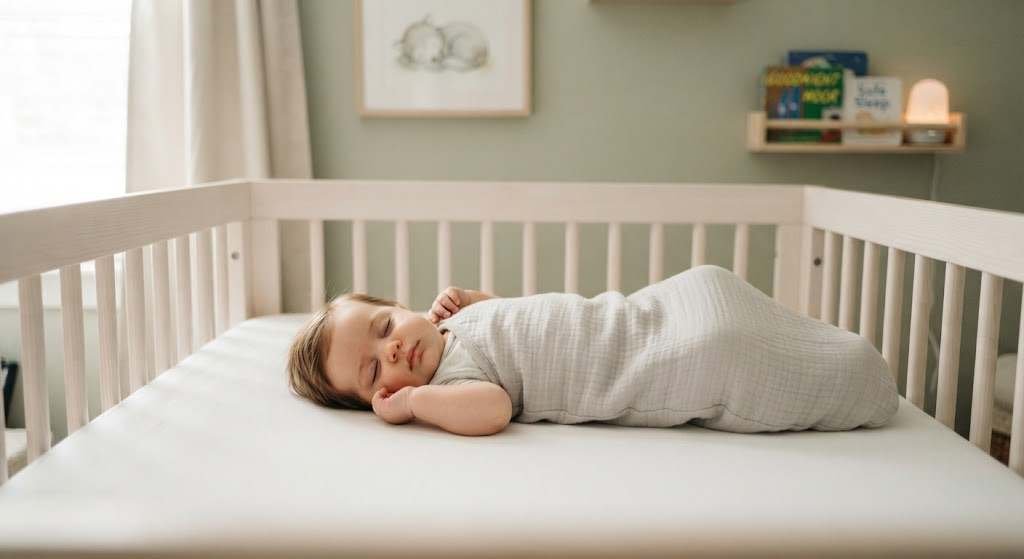 Baby sleeping peacefully in safe sleep environment