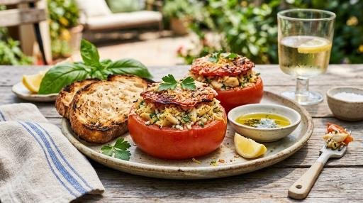 Crab-stuffed tomatoes with creamy filling
