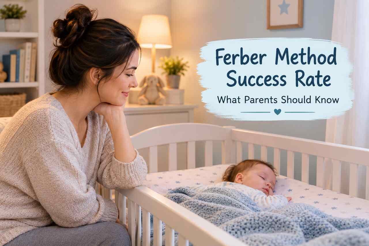 Ferber method sleep training with a mother comforting her baby
