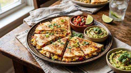 Crab and corn quesadillas with melted cheese
