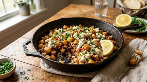 Crispy crab potato skillet with golden potatoes