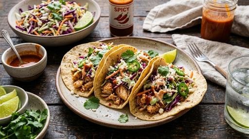 Spicy crab tacos with crunchy slaw