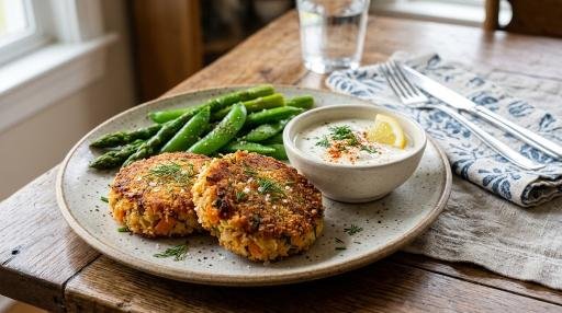 Crab and sweet potato cakes with herbs