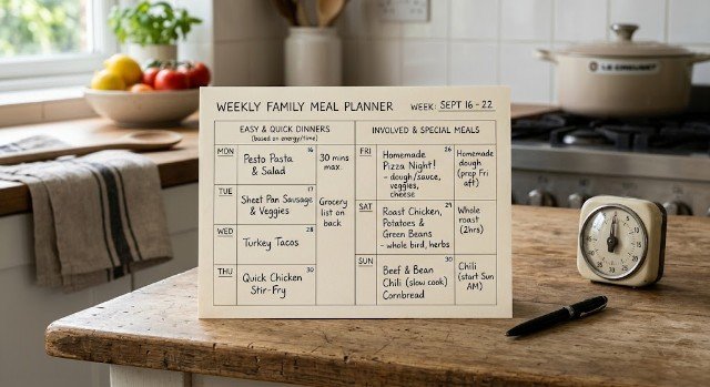 planning family meals around energy and available time