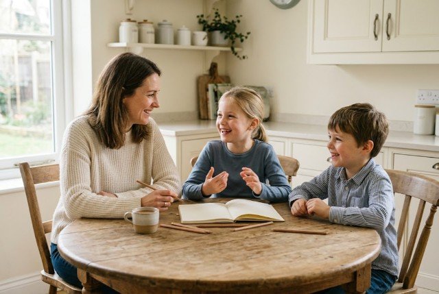 Mother talking with her child during an everyday parenting challenge.