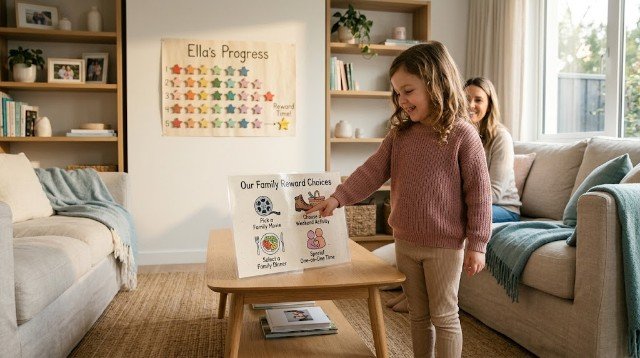 5 year old choosing a meaningful reward after completing a reward chart
