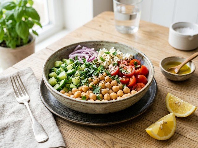 No-cook chickpea and cucumber bowl for a summer dinner