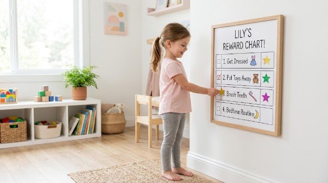 5 year old using a simple reward chart with daily goals