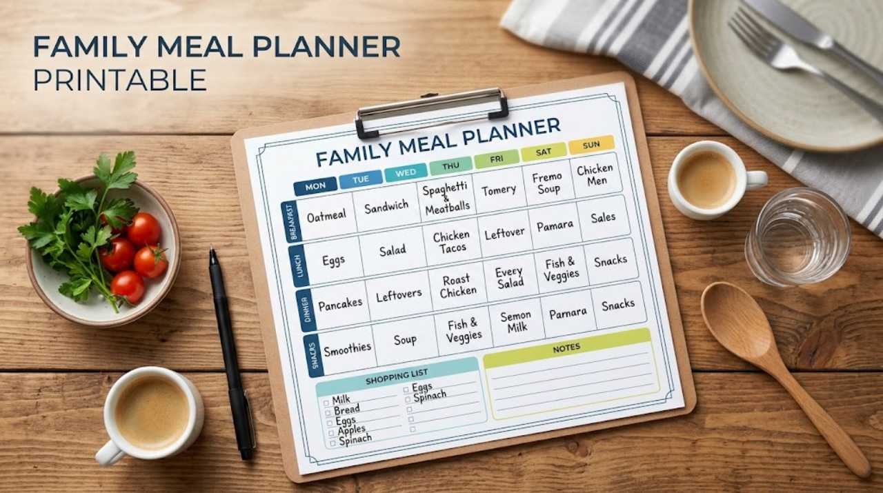 Family meal planner printable for weekly family meals