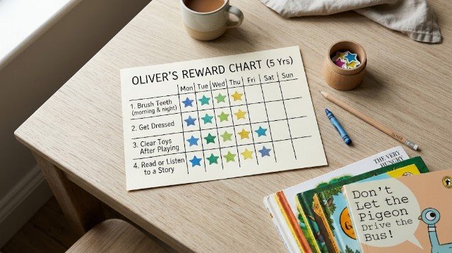 simple reward chart setup with daily goals for a 5 year old