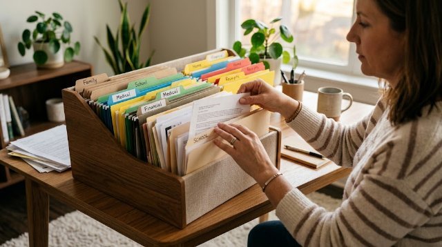 Organized household paperwork in folders